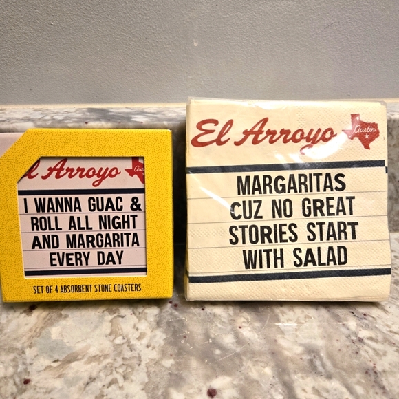 El Arroyo Famous Marquee Sign Messages Stone Coasters Set and Party Napkins - Picture 1 of 6